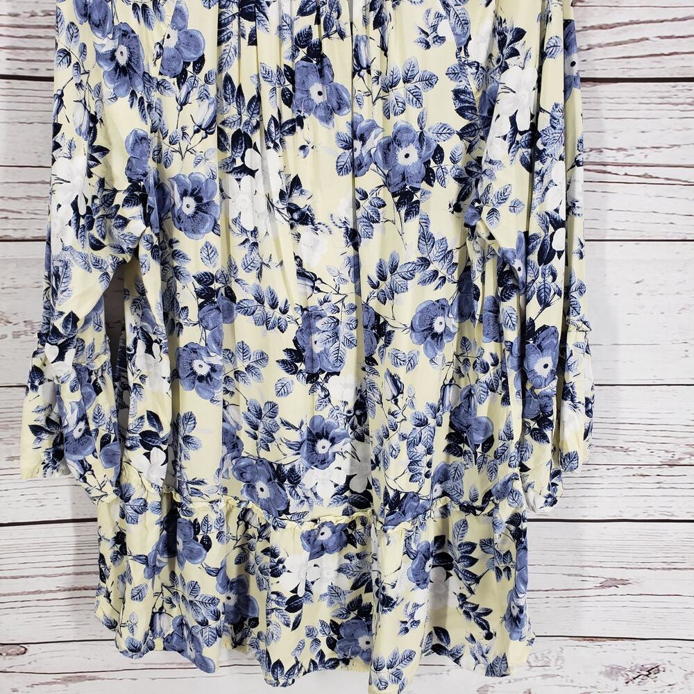 J.JILL  Women's Yellow Blue Floral Tasseled Rayon Tiered Top Size XL - Picture 14 of 15